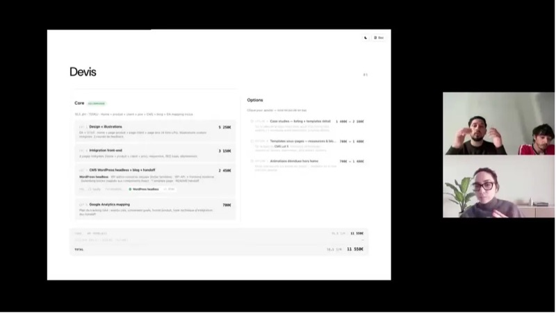 Frame du sync : le devis cliquable partagé à l'écran
